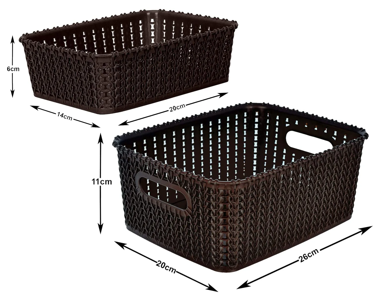 Kuber Industries Multipurposes Large & Small Size M 20-15 Plastic Basket, Organizer For Kitchen, Countertops, Cabinets, Bathroom Without Lids- Set of 2 (Brown) -46KM0134