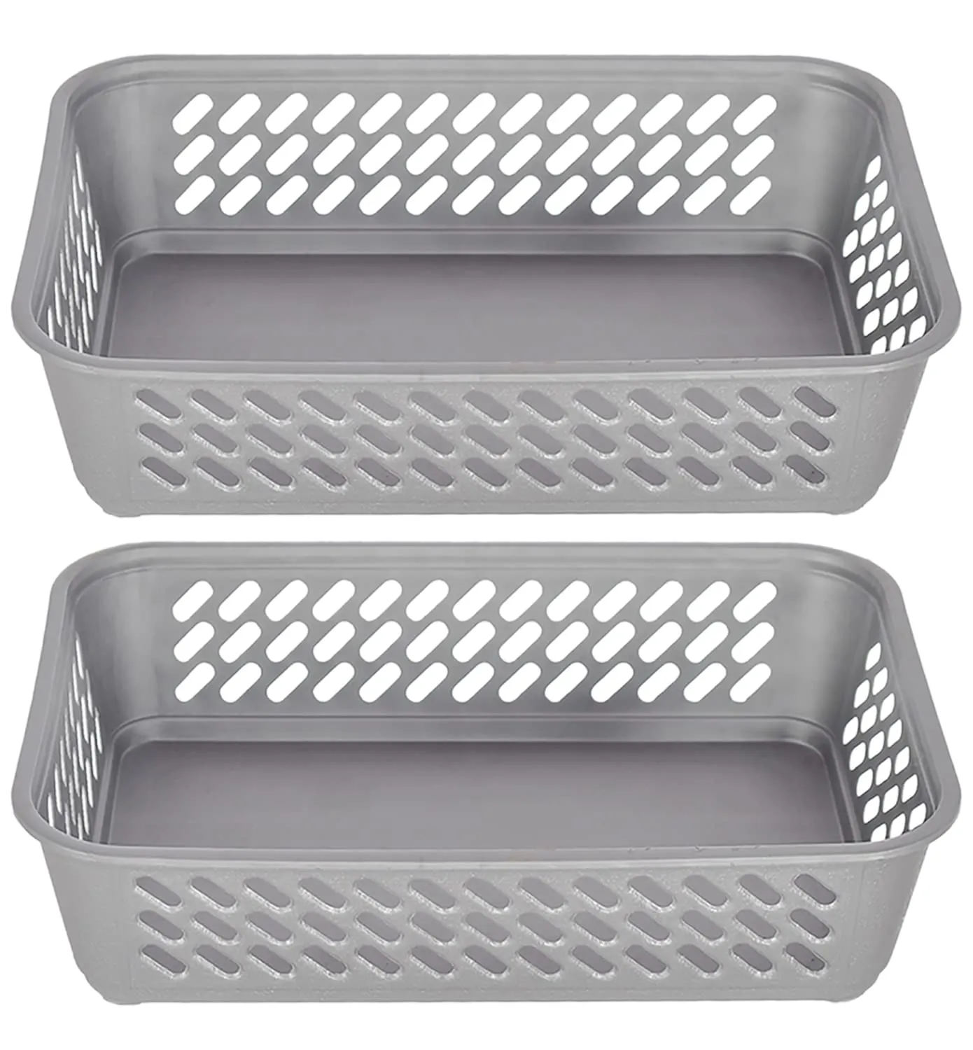 Kuber Industries Multipurposes Super Tidy Plastic Basket, Organizer For Kitchen, Countertops, Cabinets, Bathrooms- Pack of 2 (Grey) -46KM0574