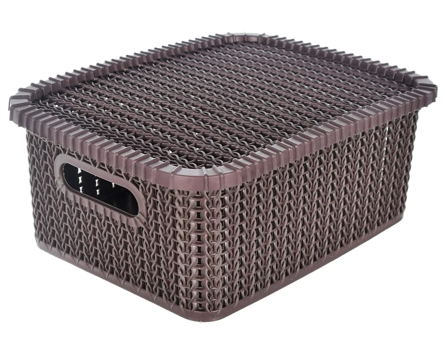 Kuber Industries Multiuses Large M 20 Plastic Basket/Organizer With Lid- Pack of 2 (Brown) -46KM063