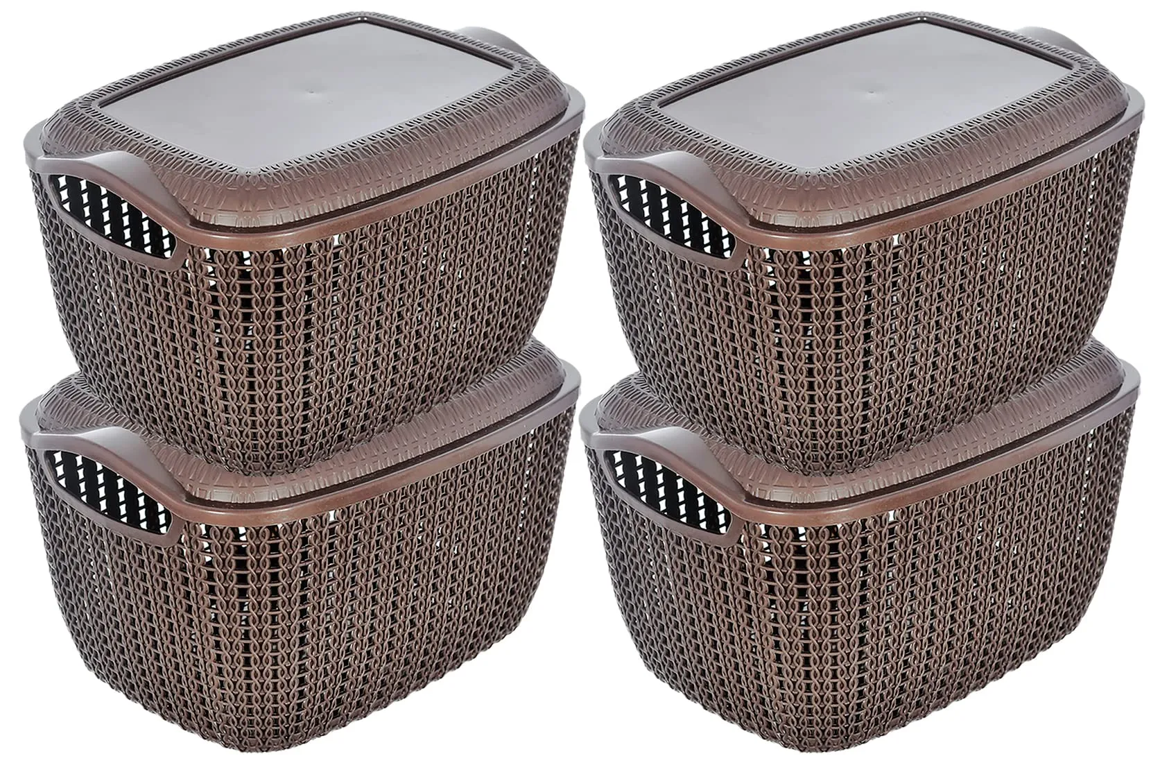 Kuber Industries Multiuses Large M 30 Plastic Basket/Organizer With Lid- Pack of 4 (Brown) -46KM011