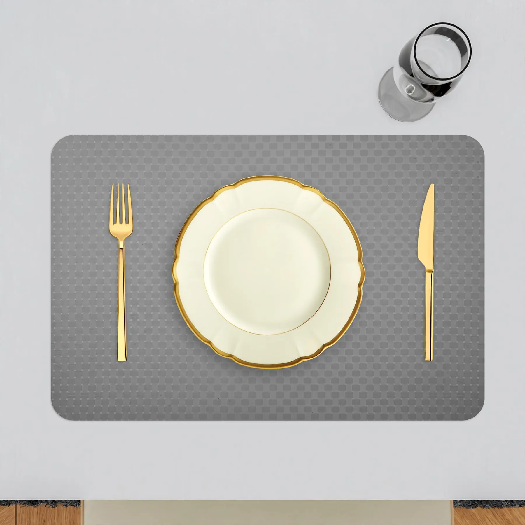 Kuber Industries Placemat | Placemats for Dining Room | Table Mat Set | Placemats for Kitchen Table | Dining Table Placemats | Check-Design Placemat | 6 Piece Set | Gray