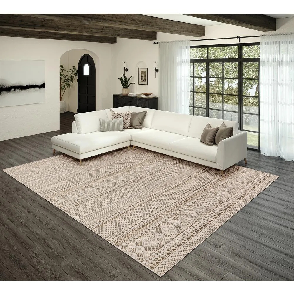 Large Modern Boho Lustrous Tan Sofa Rug