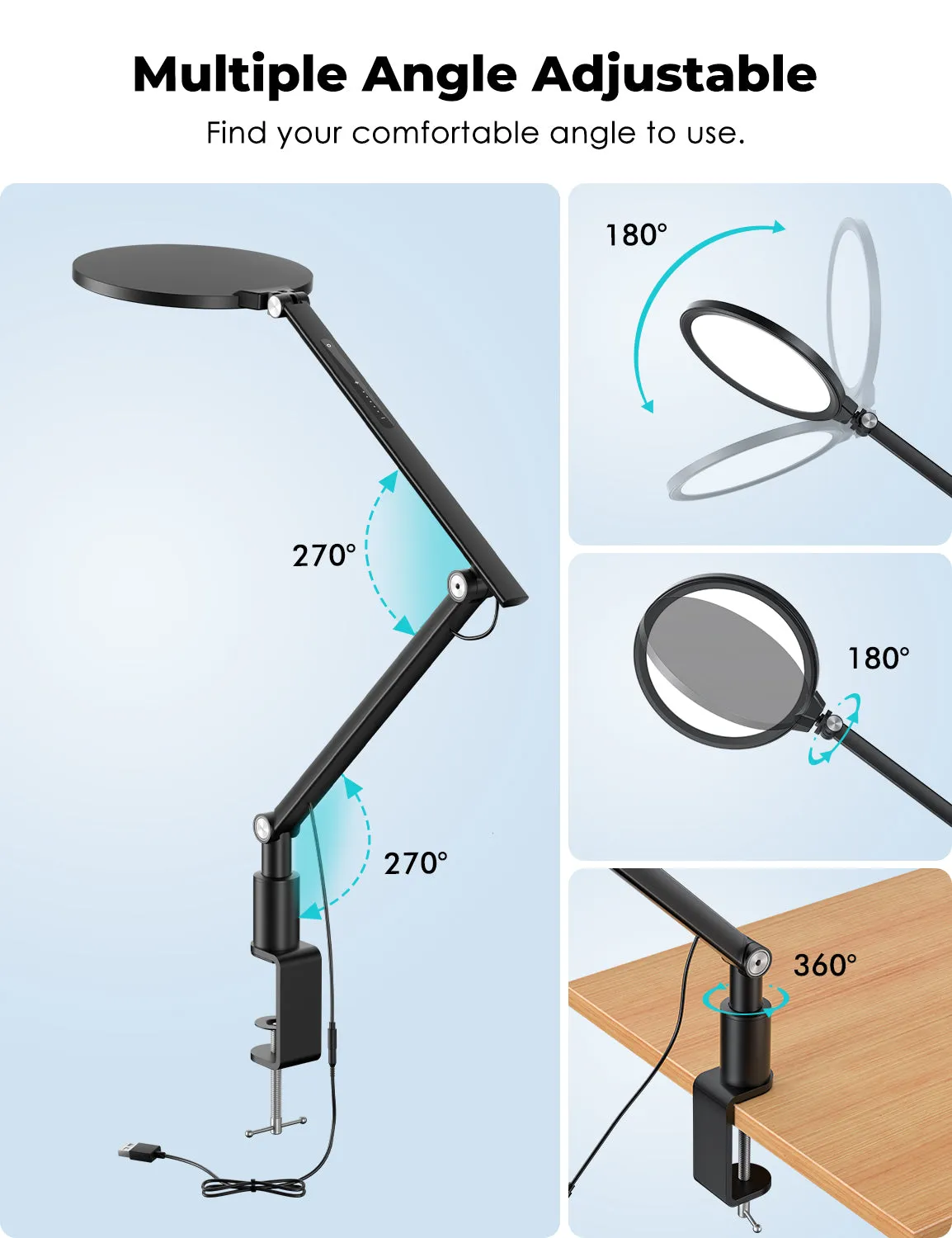 LED Desk Lamp 7'' with Clamp, Swing Arm (LT-1C)