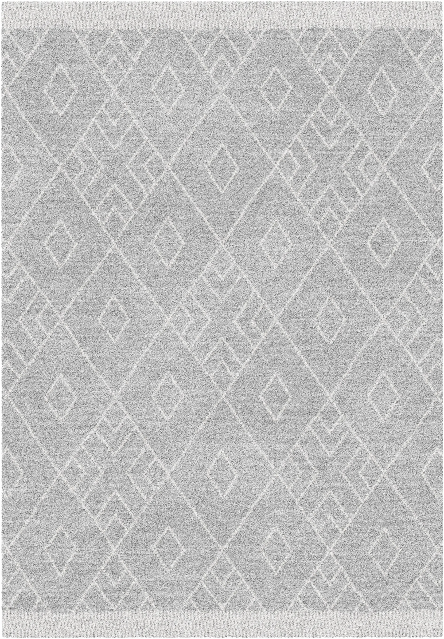 Marjan-Diamond/Rhombus Pattern Geometric Thick Soft Shaggy Rug (Grey/Cream, 120x170cm)