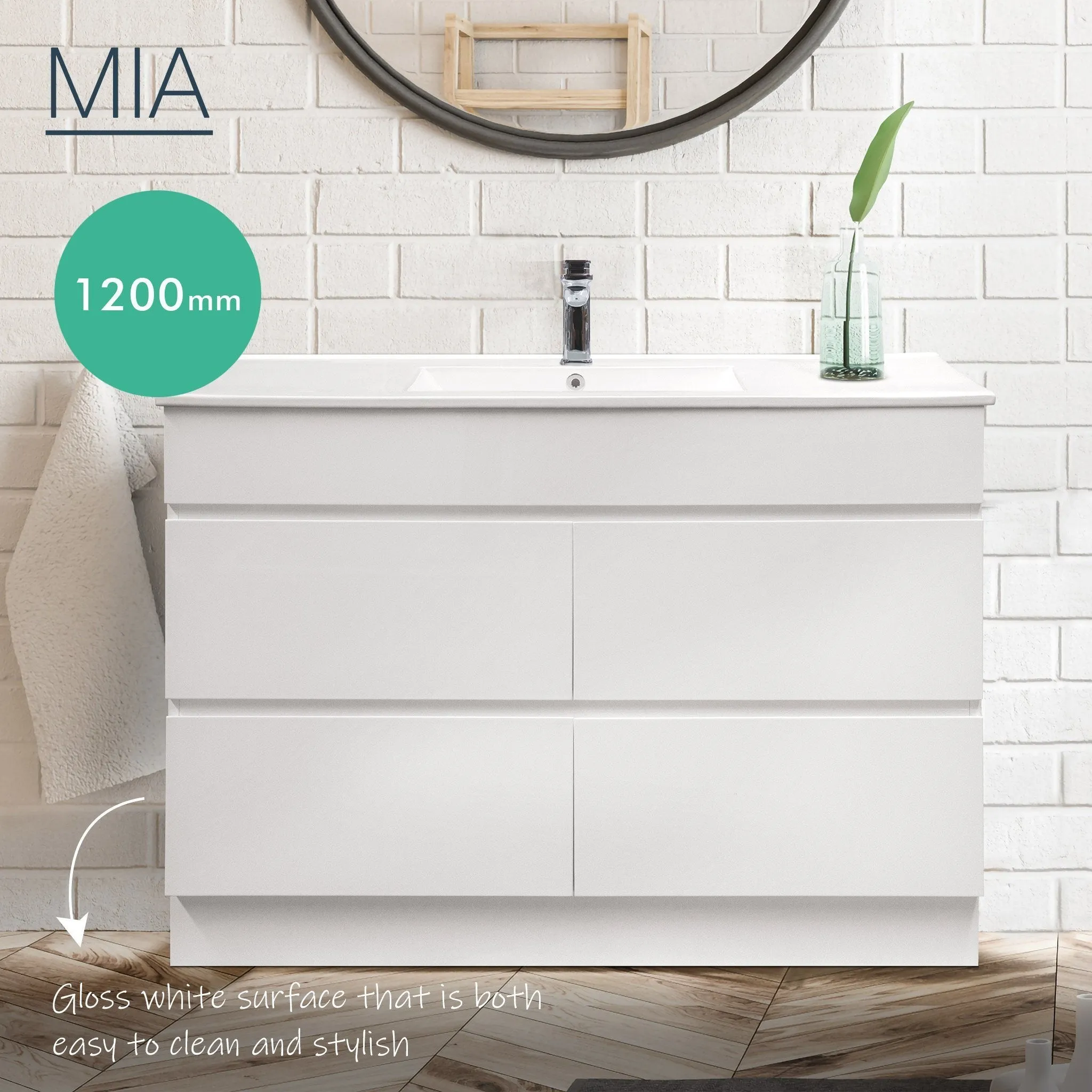 Mia 1200mm Floor Standing Bathroom Vanity - Single Bowl