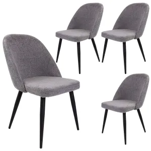 Mid-Century Fog Fabric Dining Chairs with Steel Legs Set of 4