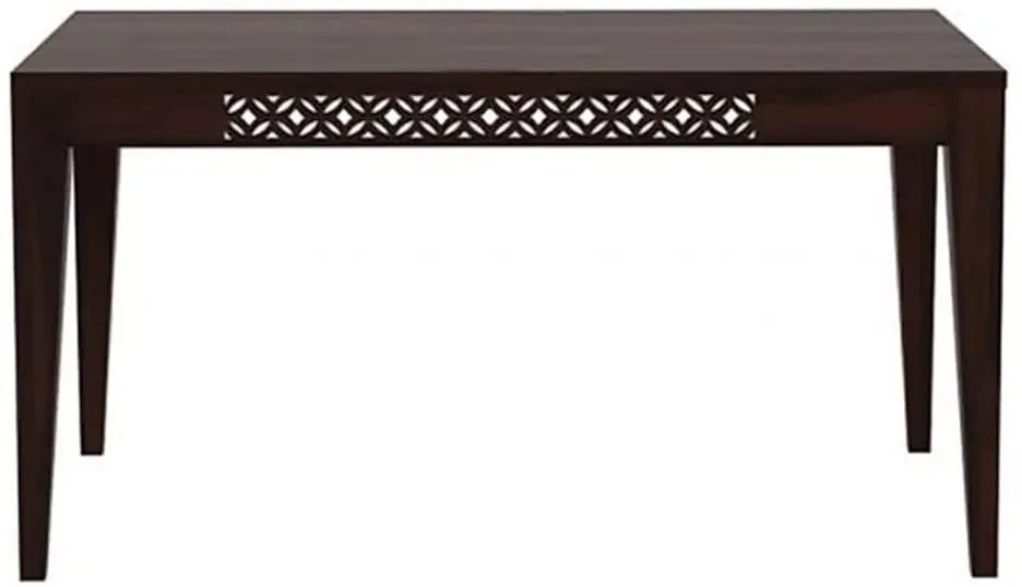 MN ART PALACE Sheesham Wood CNC 6 Seater Dining Table 6 Chairs Without Cushion | Wooden Dining Room Set Dinner Table Furniture for Living Room Home Hotels - Walnut Finish