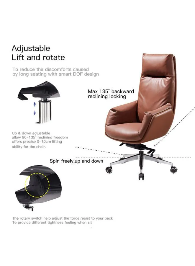 Modern Stylish Height Adjustable with Headrest Executive Office Chair with Genuine Leather Seats for Office, Home