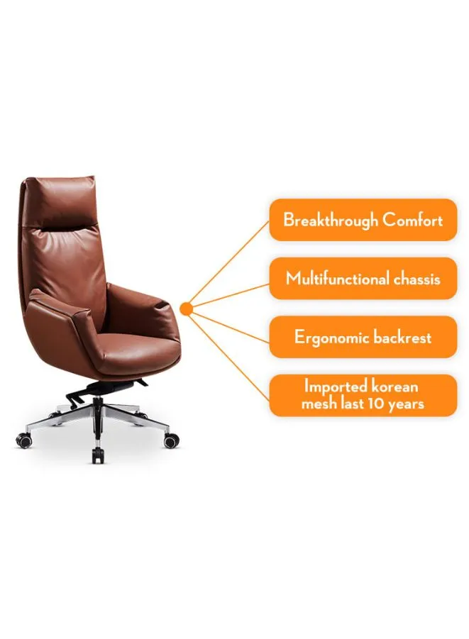 Modern Stylish Height Adjustable with Headrest Executive Office Chair with Genuine Leather Seats for Office, Home