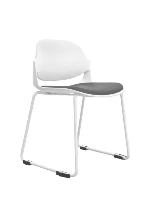 Modern White Frame Training Chair with Grey Fabric Upholstery and White Painted Legs - Ergonomic Seating for Conference and Training Rooms