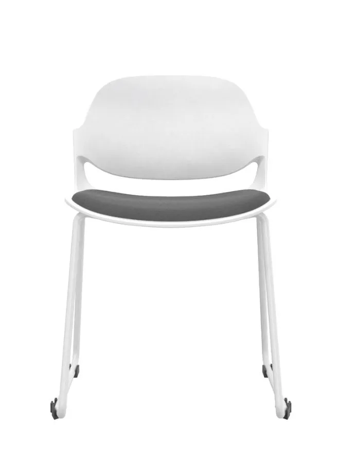 Modern White Frame Training Chair with Grey Fabric Upholstery and White Painted Legs - Ergonomic Seating for Conference and Training Rooms