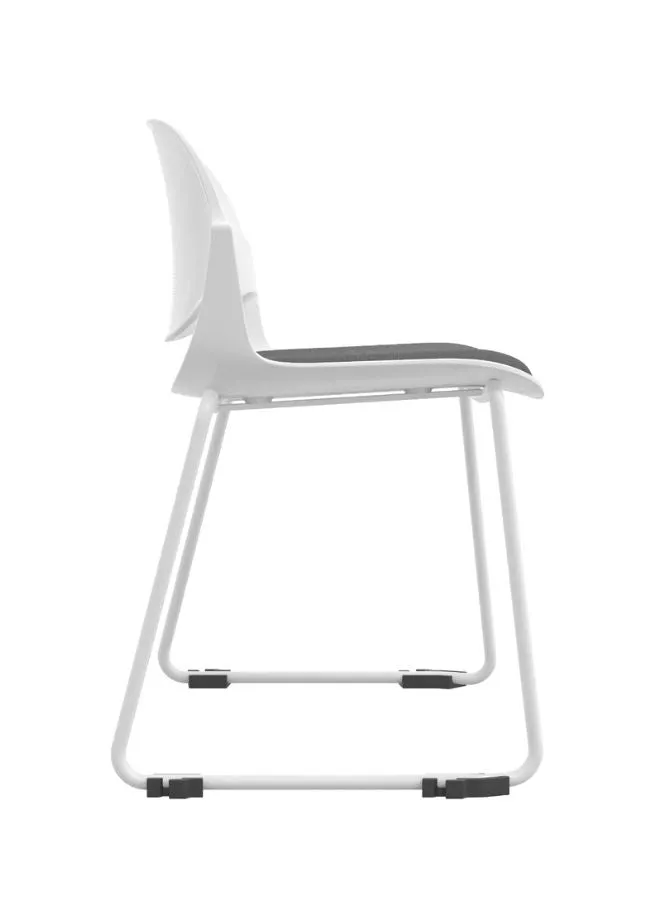 Modern White Frame Training Chair with Grey Fabric Upholstery and White Painted Legs - Ergonomic Seating for Conference and Training Rooms