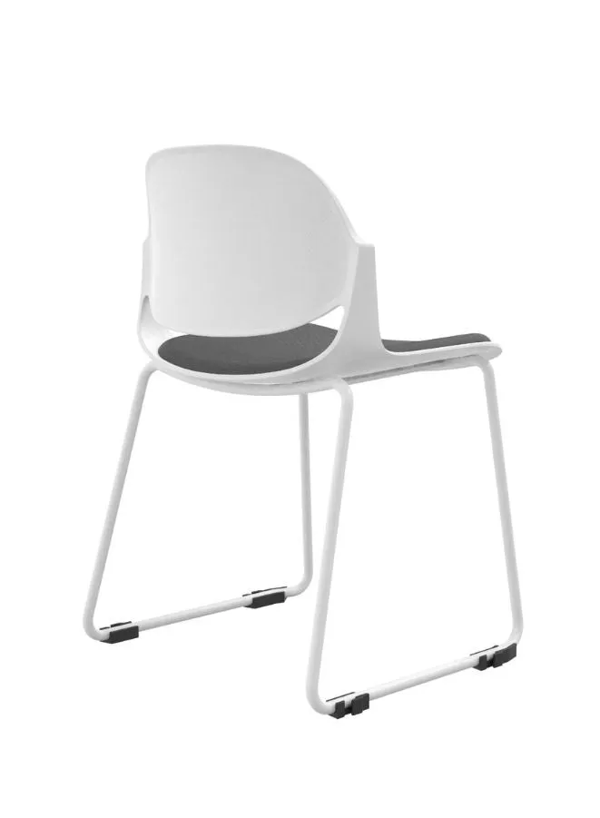 Modern White Frame Training Chair with Grey Fabric Upholstery and White Painted Legs - Ergonomic Seating for Conference and Training Rooms