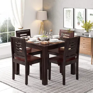 NATHJI ART PALACE Sheesham Wood 4 Seater Dining Table with Chair Four Seater Wooden Dining Room Set Dinner Table || Solid Wood Dining Room Sets for Living Room Home Restaurant -Walnut Finish