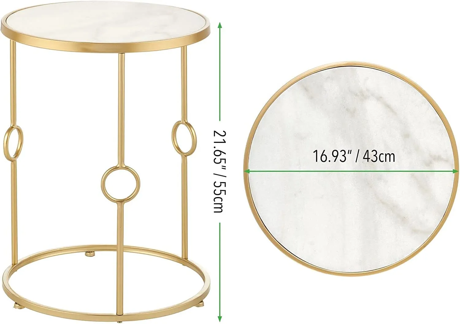 New Mark Impex Round Metal Side/End Table with Decorative Legs, in-Lay Top, Home Decor Marble Table for Living Room, Bedroom,