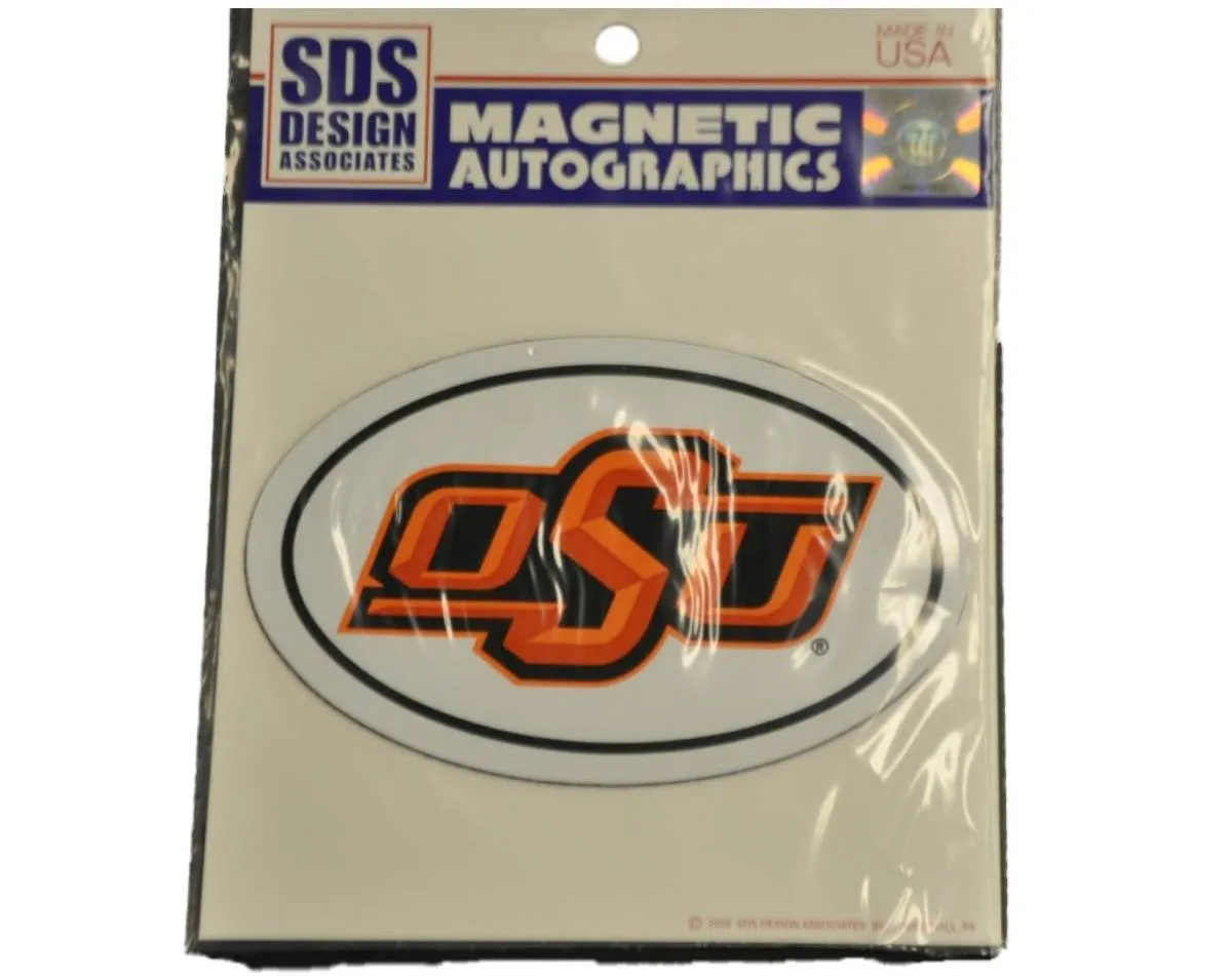 Oklahoma State Cowboys SDS Design Oval Text Logo Design White Magnet 6" x 4"