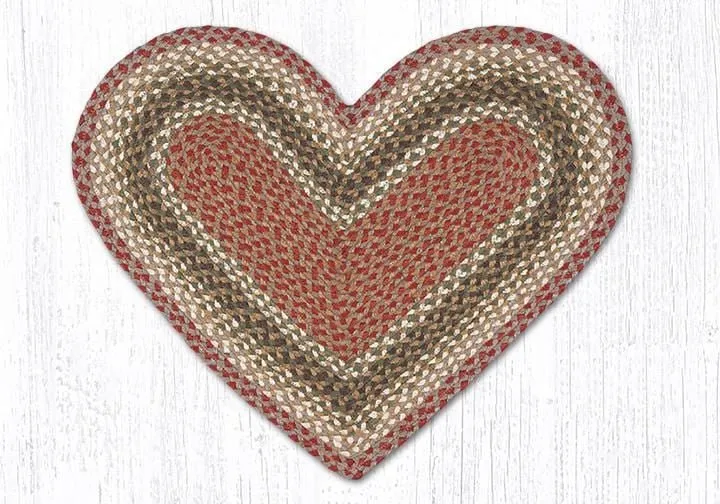 Olive, Burgundy, and Gray Braided Rug - Heart