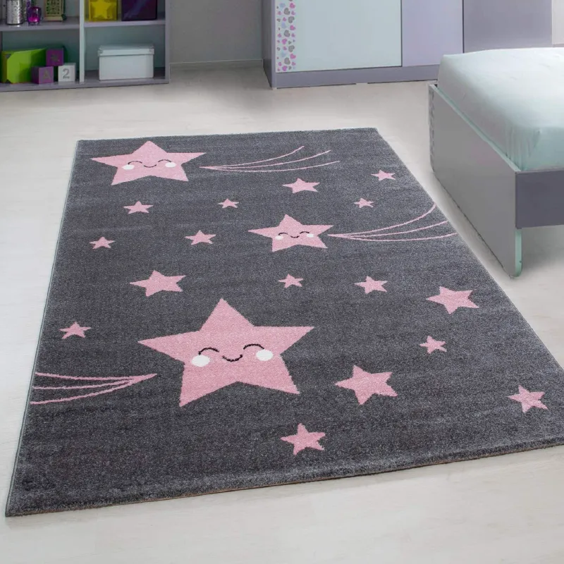 Pink and Grey Stars Rug - Kids