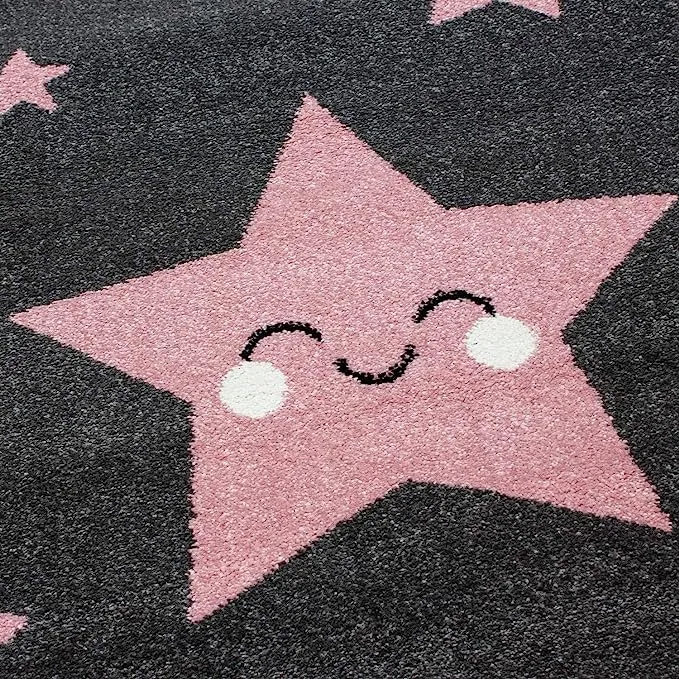 Pink and Grey Stars Rug - Kids