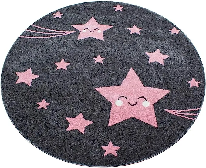 Pink and Grey Stars Rug - Kids