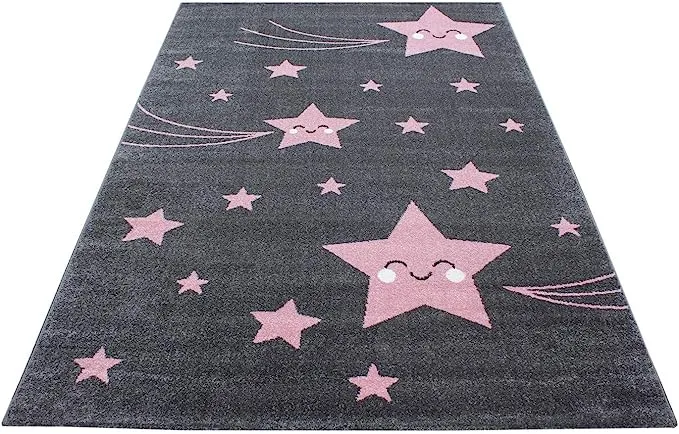 Pink and Grey Stars Rug - Kids