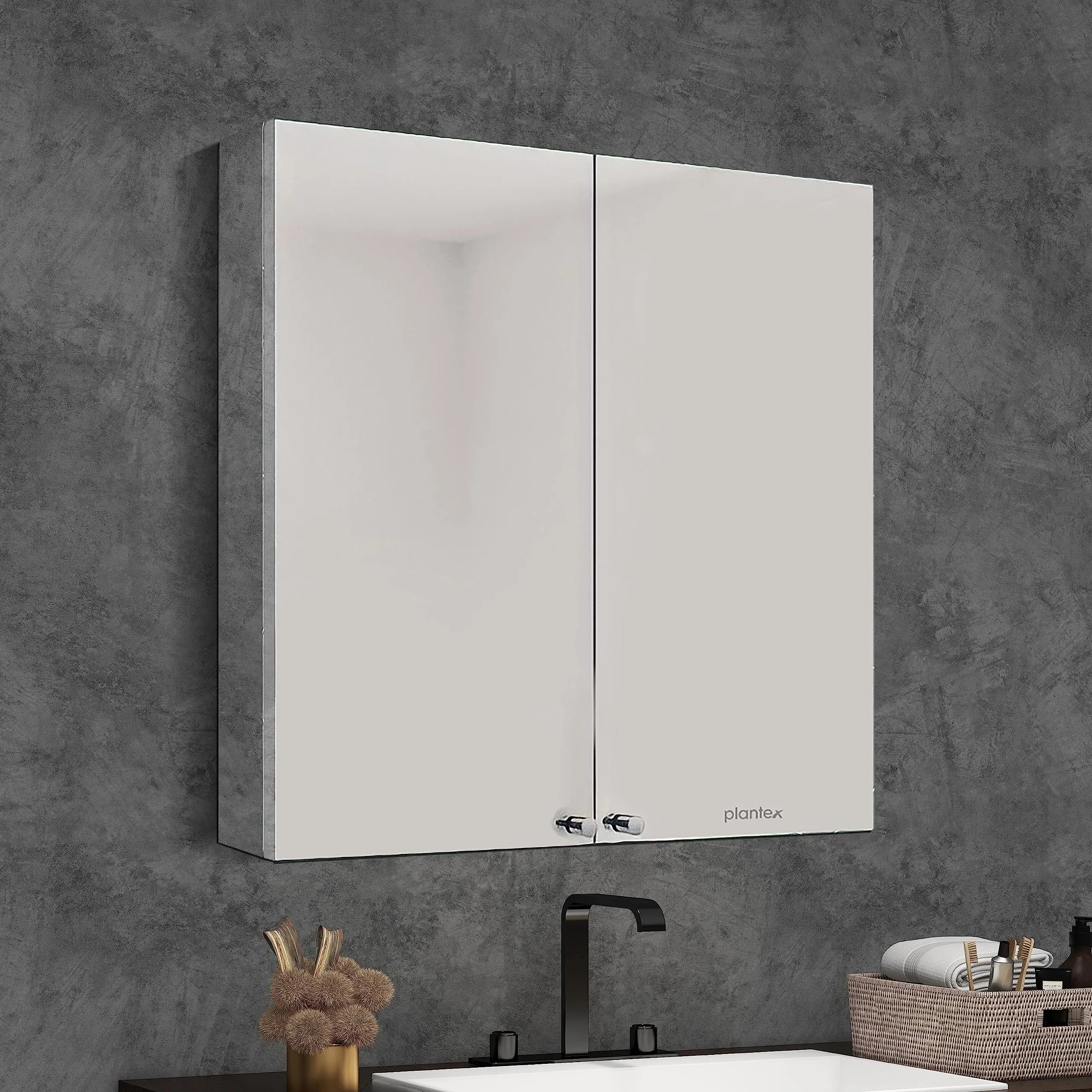 Plantex Planet Platinum 304 Stainless Steel Bathroom Mirror Cabinet with Double Door/Bathroom Accessories (18x18 Inch)