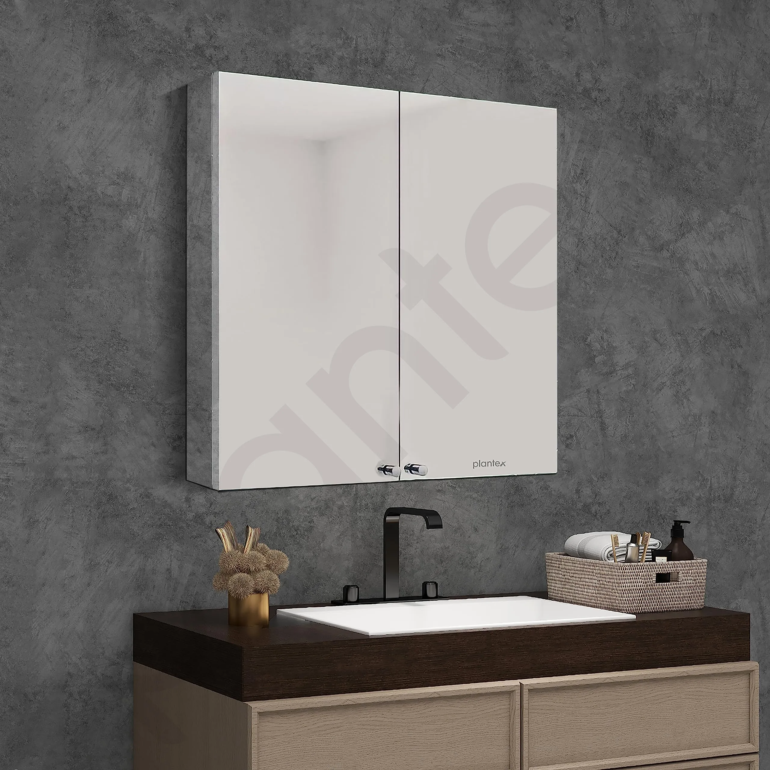 Plantex Planet Platinum 304 Stainless Steel Bathroom Mirror Cabinet with Double Door/Bathroom Accessories (18x18 Inch)