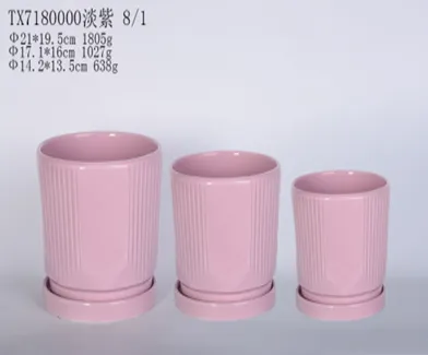 Premium Pink Ceramic Cylinder Planters Set with Tray - Ideal for Tabletop Plants, Office Desks, and Gifting