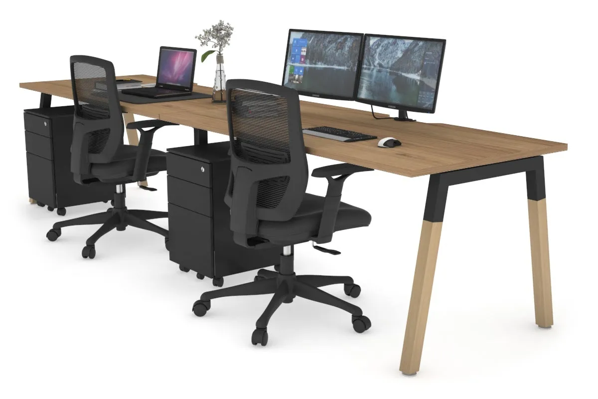 Quadro A Legs 2 Person Run Office Workstation - Wood Legs Cross Beam [1600L x  800W with Cable Scallop]