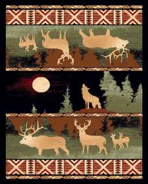 "Elk & Wolf" Cabin Area Rug - 5 x 7