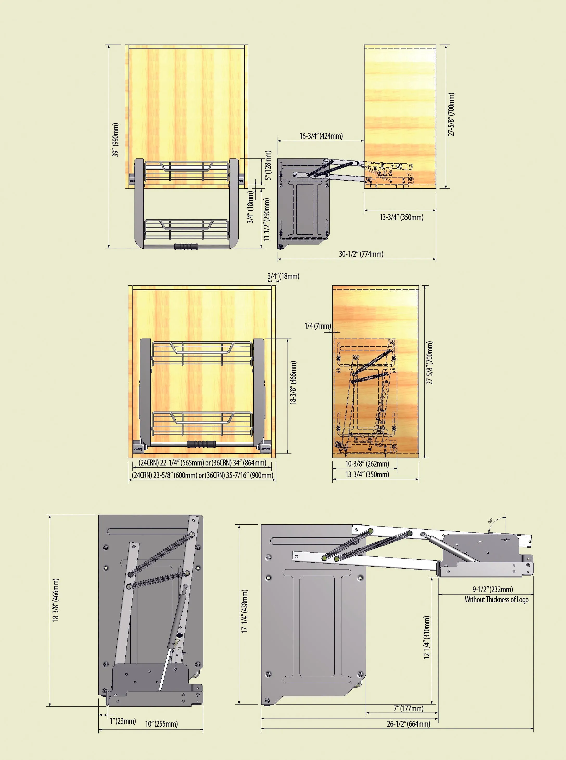 Rev-A-Shelf 5PD-36CRN 36 Chrome Pull-Down Cabinet Organizer Shelf - Space-Saving Kitchen Storage Solution