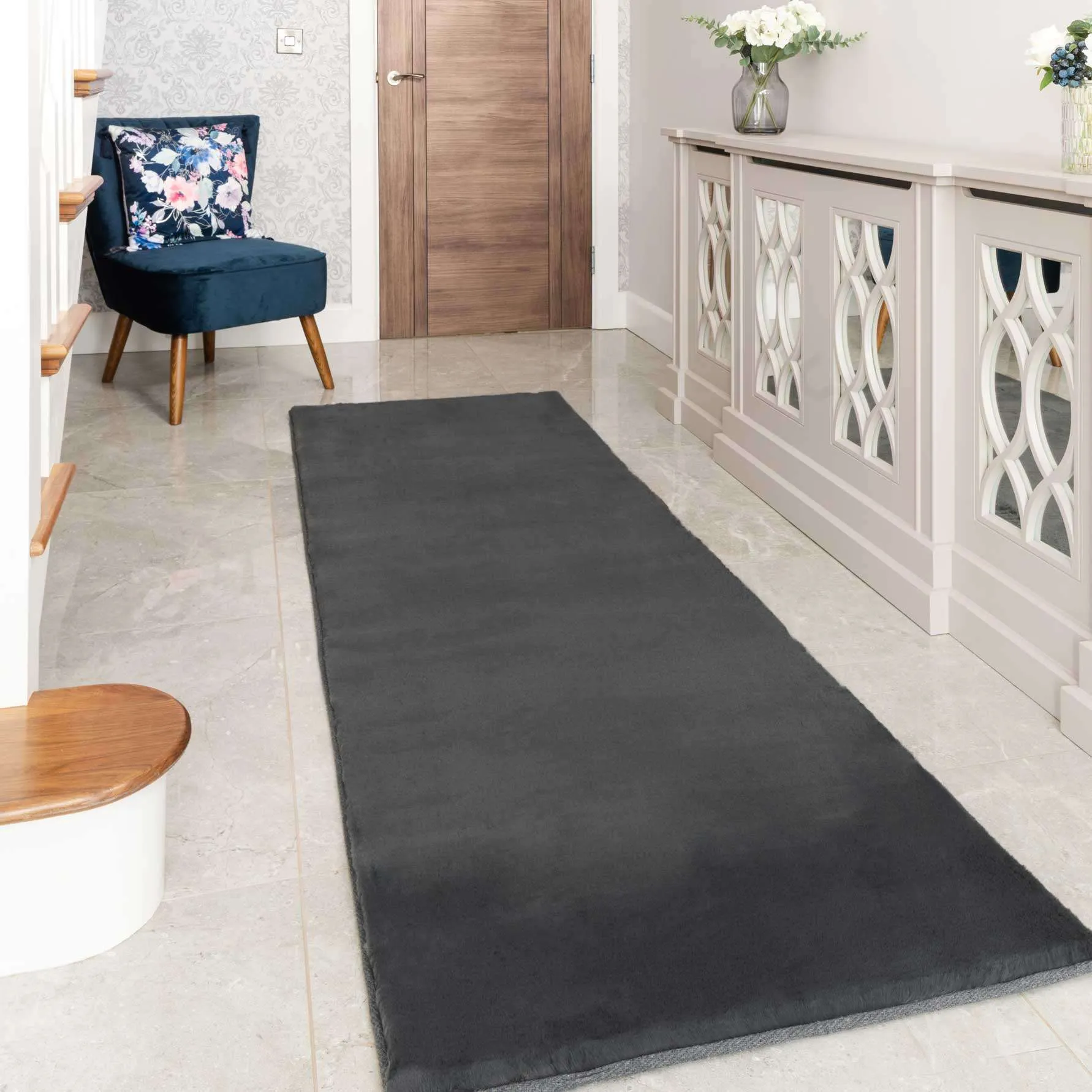 Super Soft Dark Grey Faux Fur Area Rug