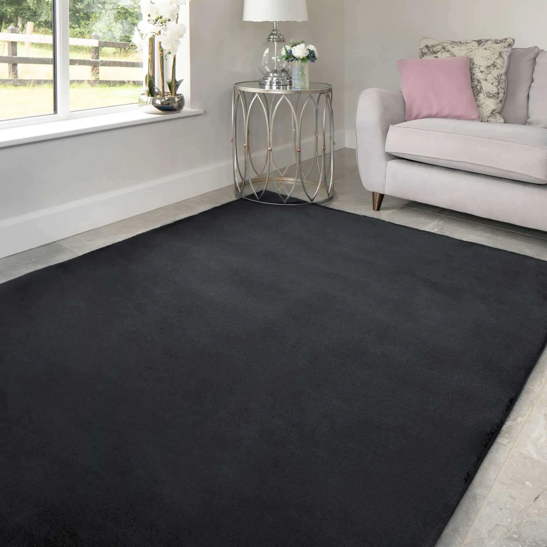 Super Soft Dark Grey Faux Fur Area Rug