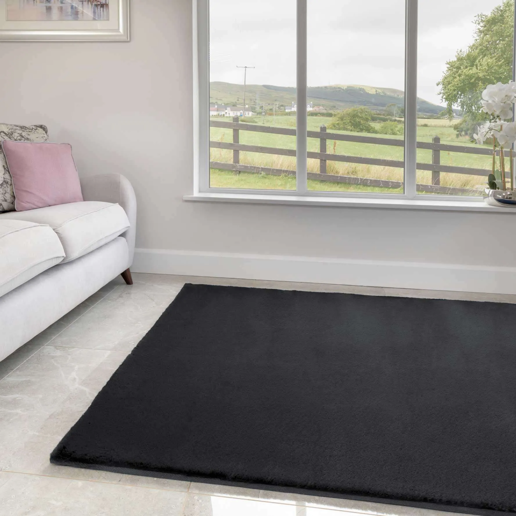 Super Soft Dark Grey Faux Fur Area Rug