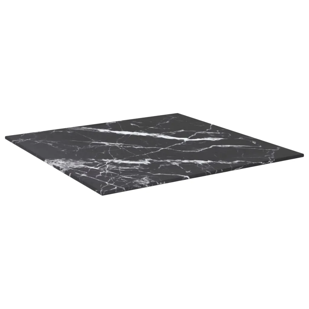 Table Top Black 50x50 cm 6 mm Tempered Glass with Marble Design