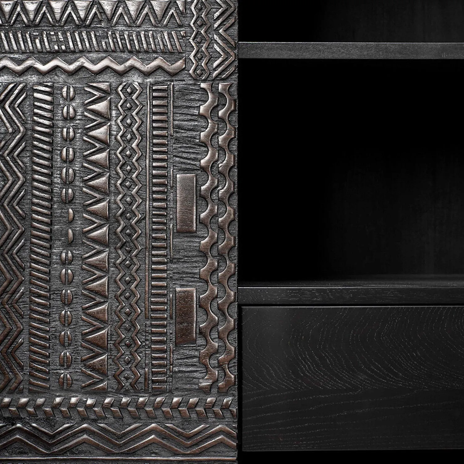 Teak Tabwa Black Storage Cupboard - Varnished