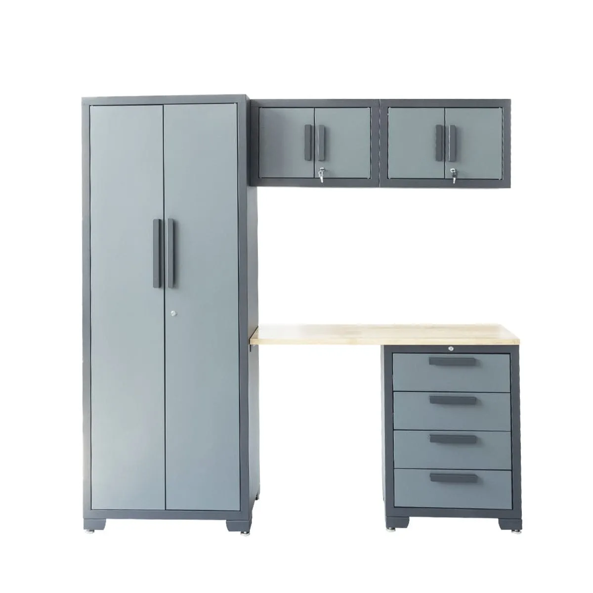 TMG Industrial Pro Series 5-Piece Garage Cabinet Combo, 1 Locker   2 Overhead Cabinets   4-Drawer Cabinet, 3 Shelves Per Locker, TMG-GCC05