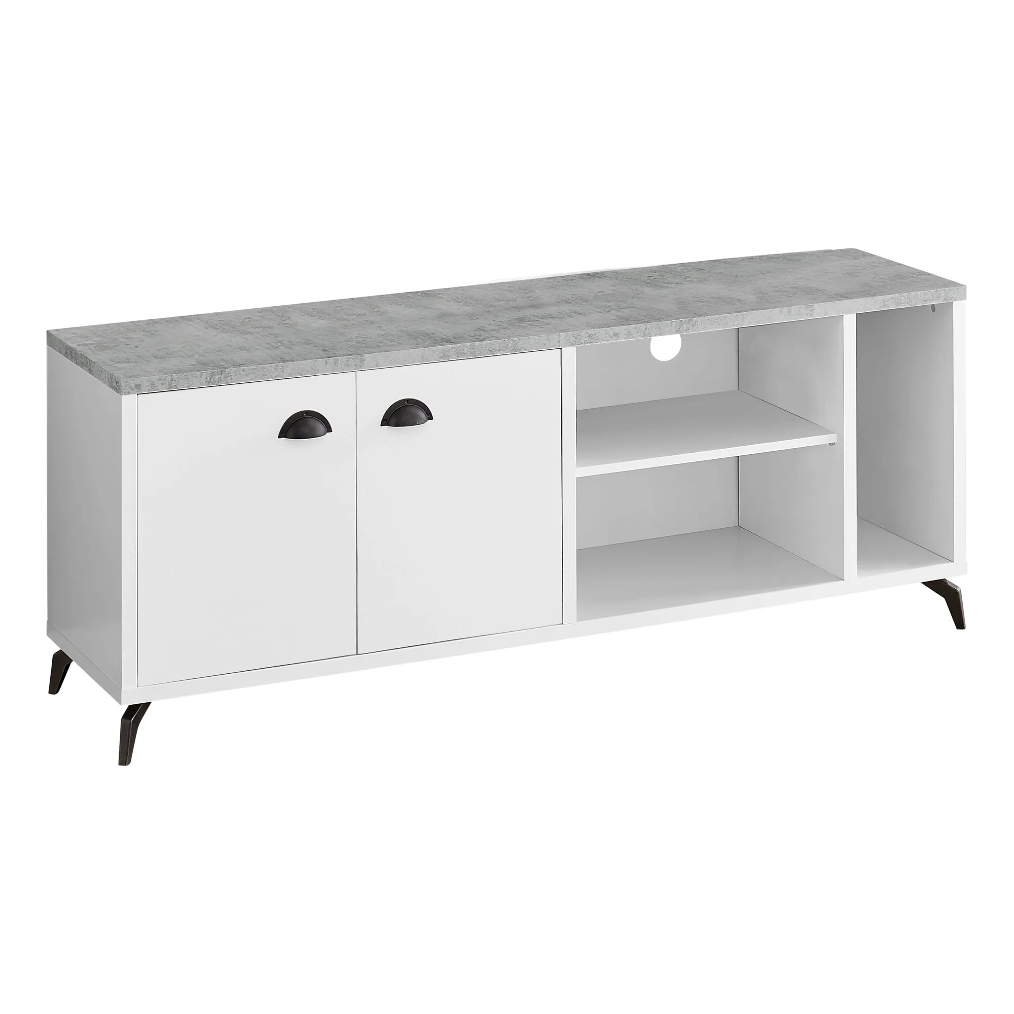 Tv Stand - 60"L / White / Grey Cement-Look Top