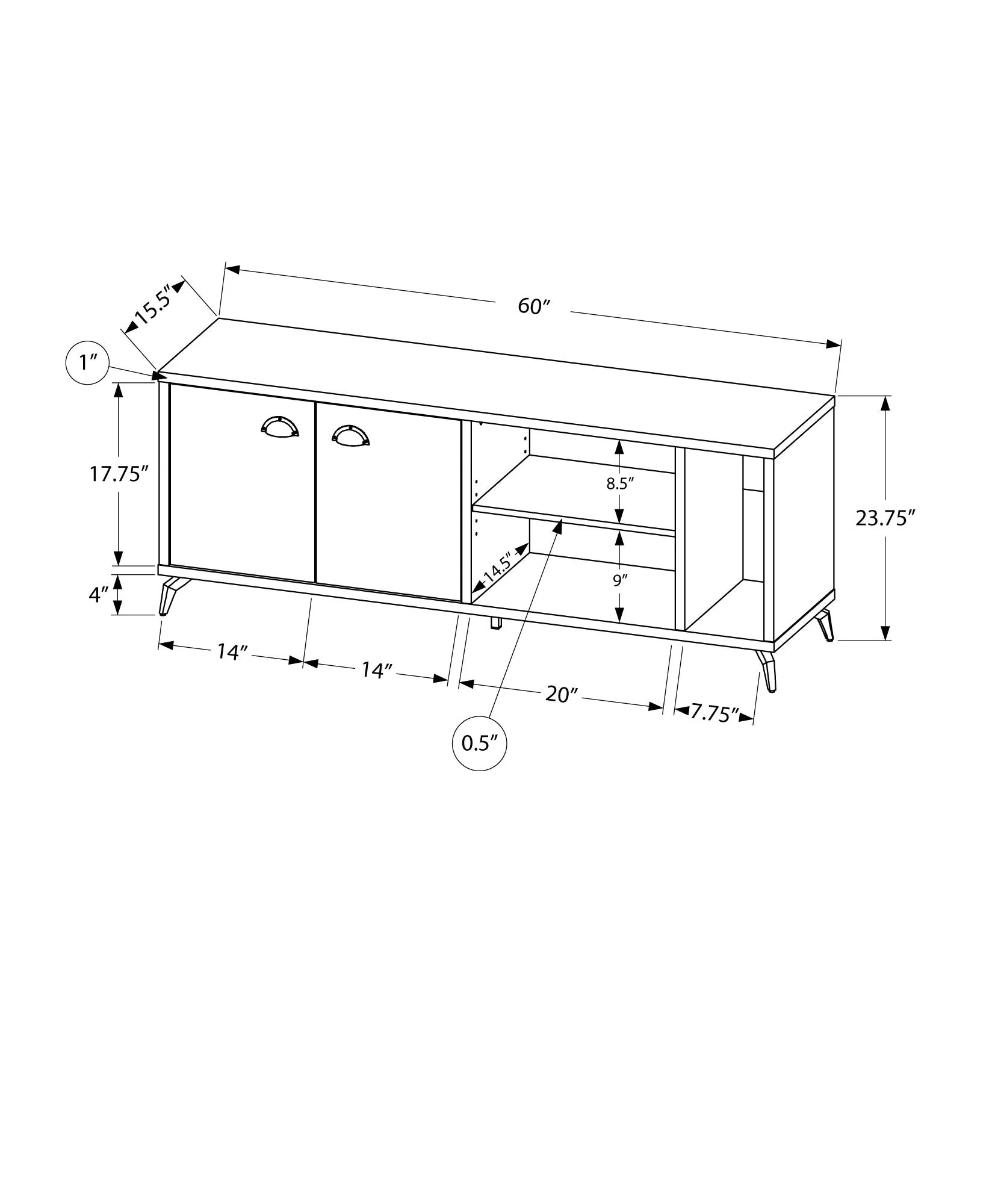 Tv Stand - 60"L / White / Grey Cement-Look Top