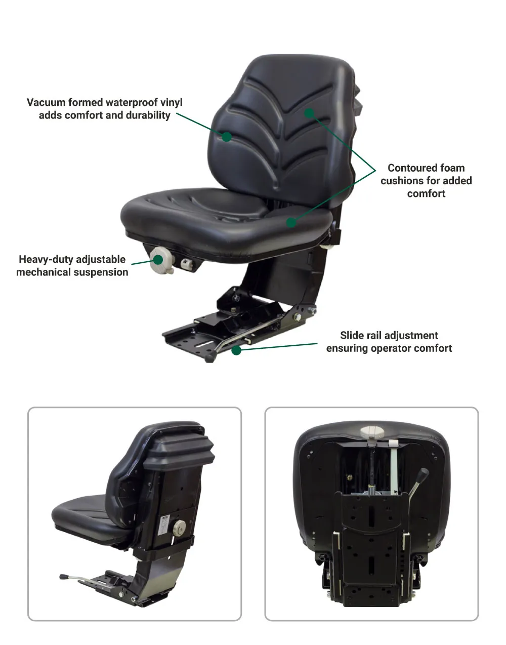 Uni Pro | KM 117 Utility Suspension Seat | Black Vinyl (7734.KMM)