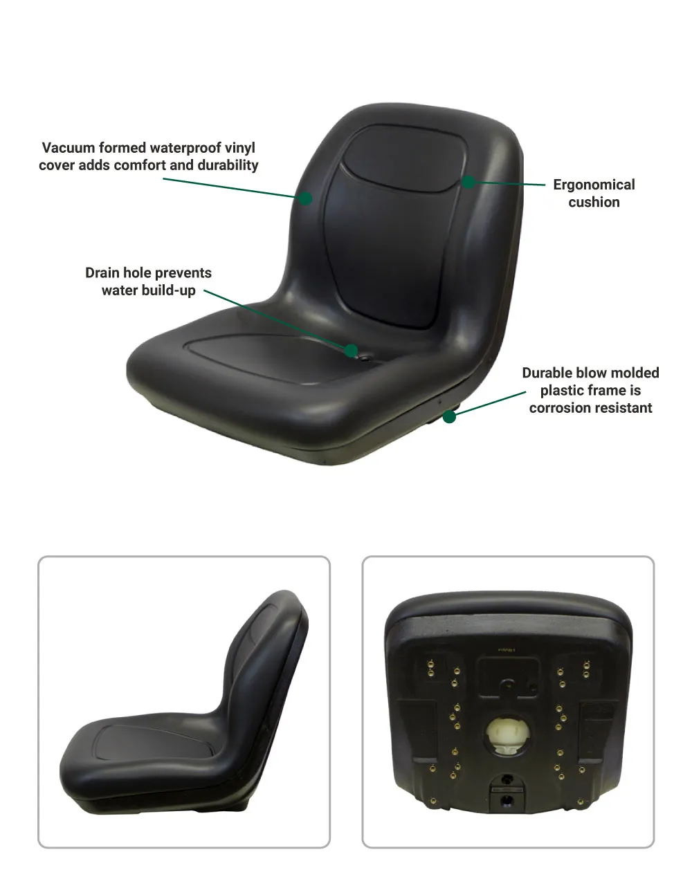 Uni Pro | KM 125 Bucket Seat | Kubota B2650/L2501-L3800/MX4700-MX5100 | Black Vinyl (6828.KMM)