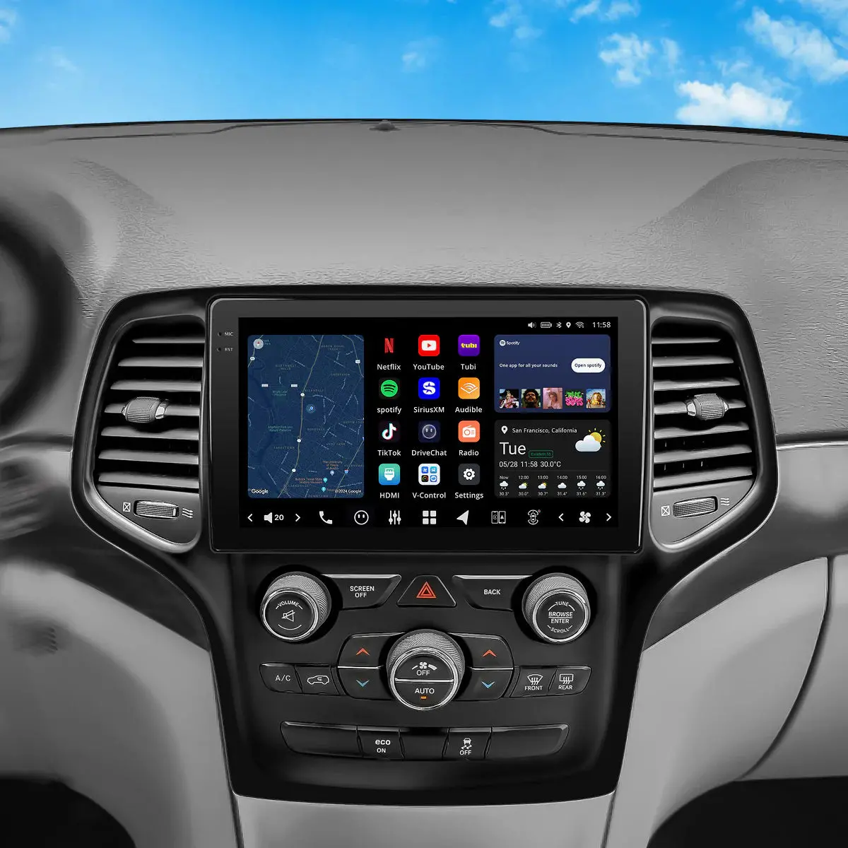 9” Custom-Fit Car Stereo For Jeep Grand Cherokee With 5” Screen 2014-2020 1