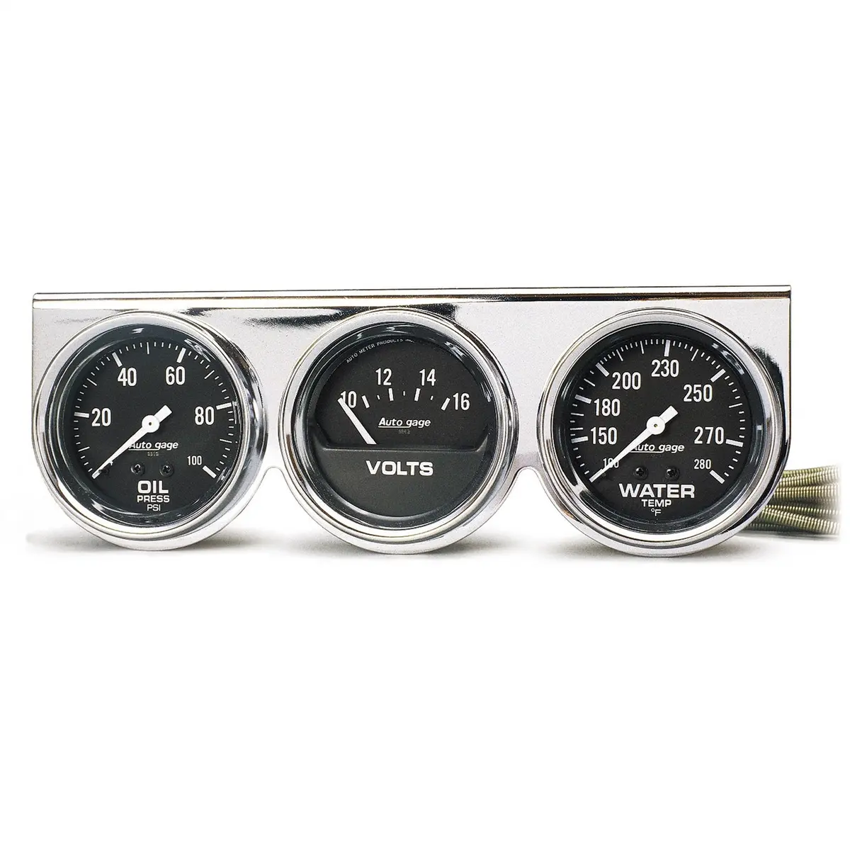 Gauge Console, Oilp/Wtmp/Volt, 2 5/8", 100Psi/280?F/16V, Blk Dial, Chrme Bzl, Ag 1