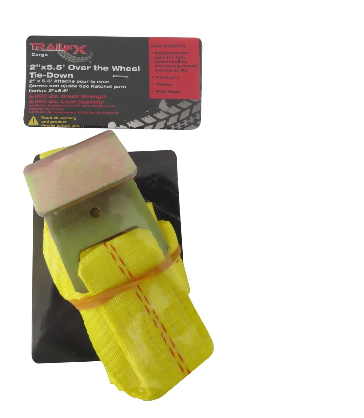 Over The Wheel Tie Down 5.5 Ft X 2 In 2000 Lb Cap W/O Ratchet Yellow Sgl 1