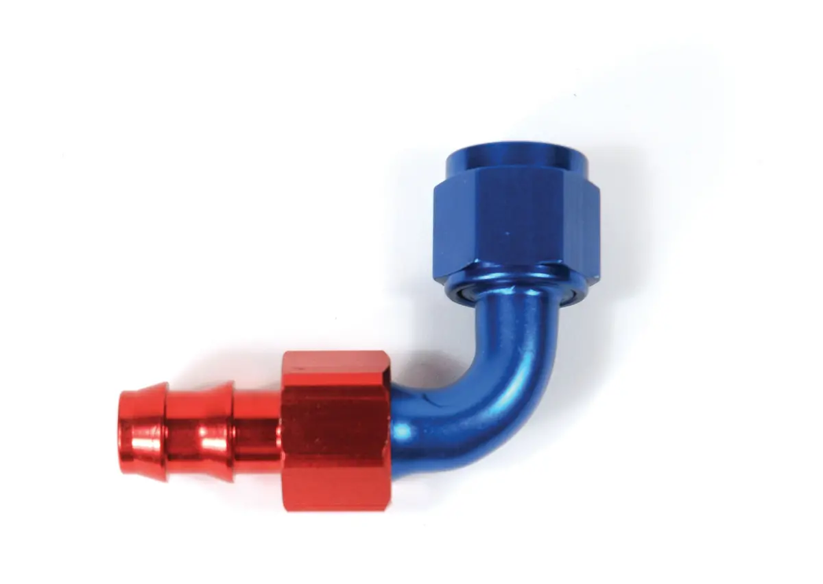 Full Swivel; Push On; -8An; 90 Degree; Anodized; Red/Blue; Aluminum; Single 1