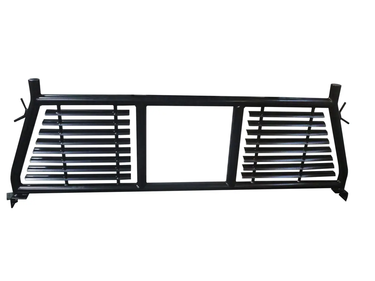 Round Tube Louver With Rear Cab Window Cut Out Powder Coated Black Steel 1
