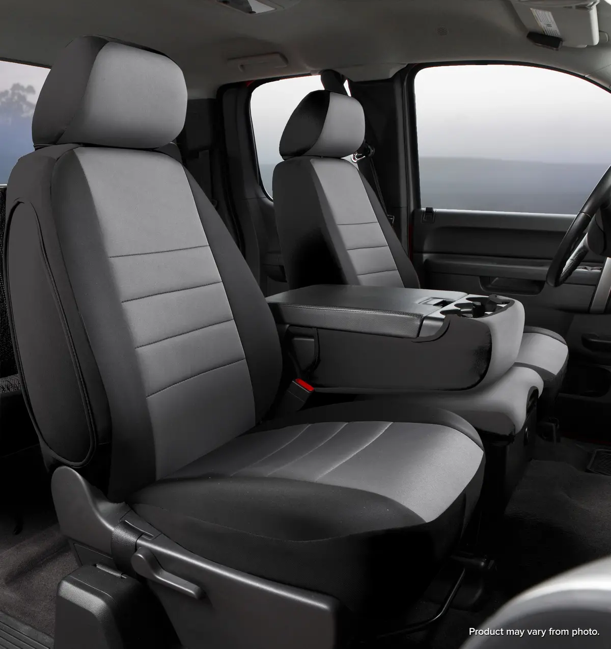 Np90 Series - Neoprene Custom Fit Front Seat Cover- Black/Gray Center Panel 1