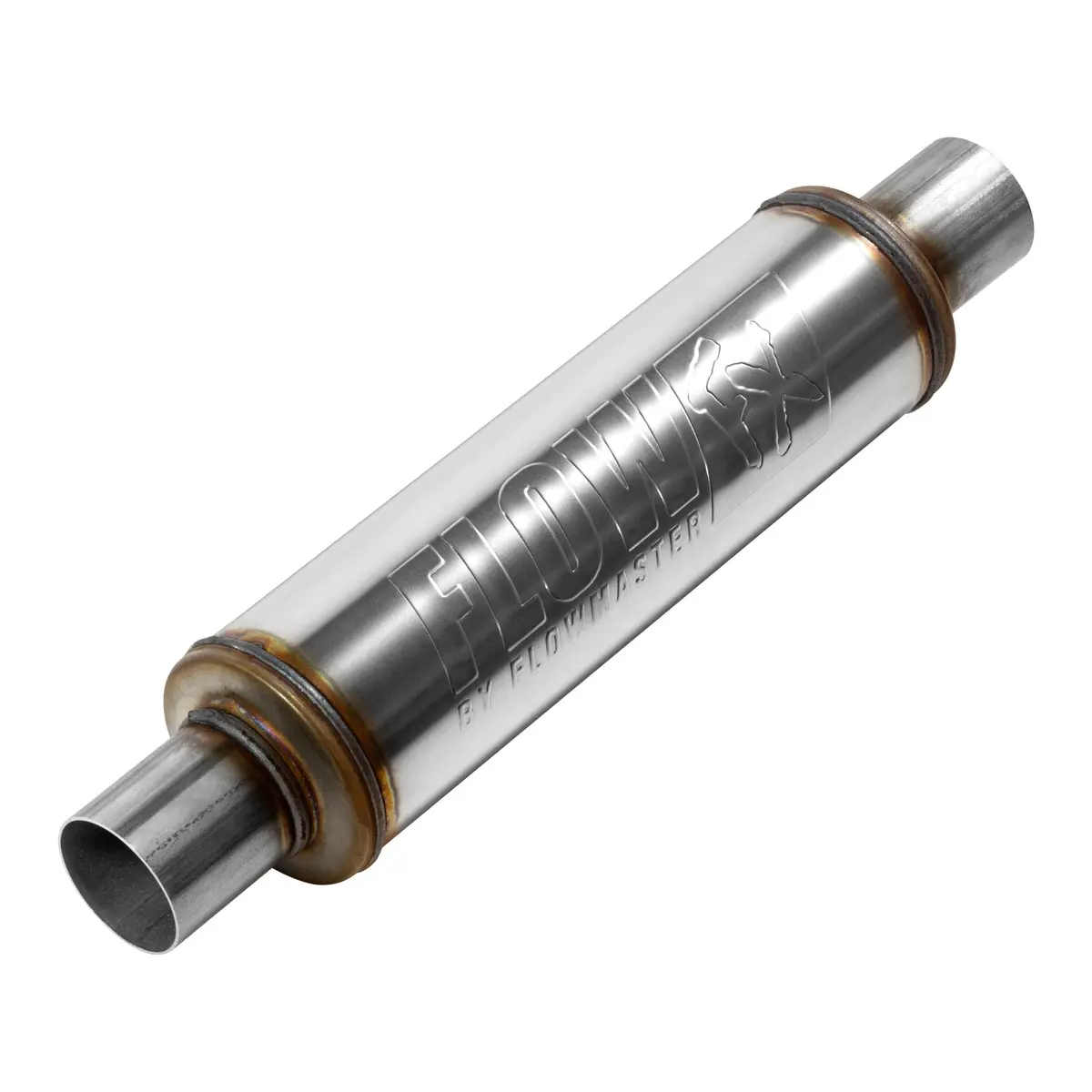 Flow Fx Muffler - 2.25 In/Out - Round Body - Moderate Sound - Stainless Steel 1