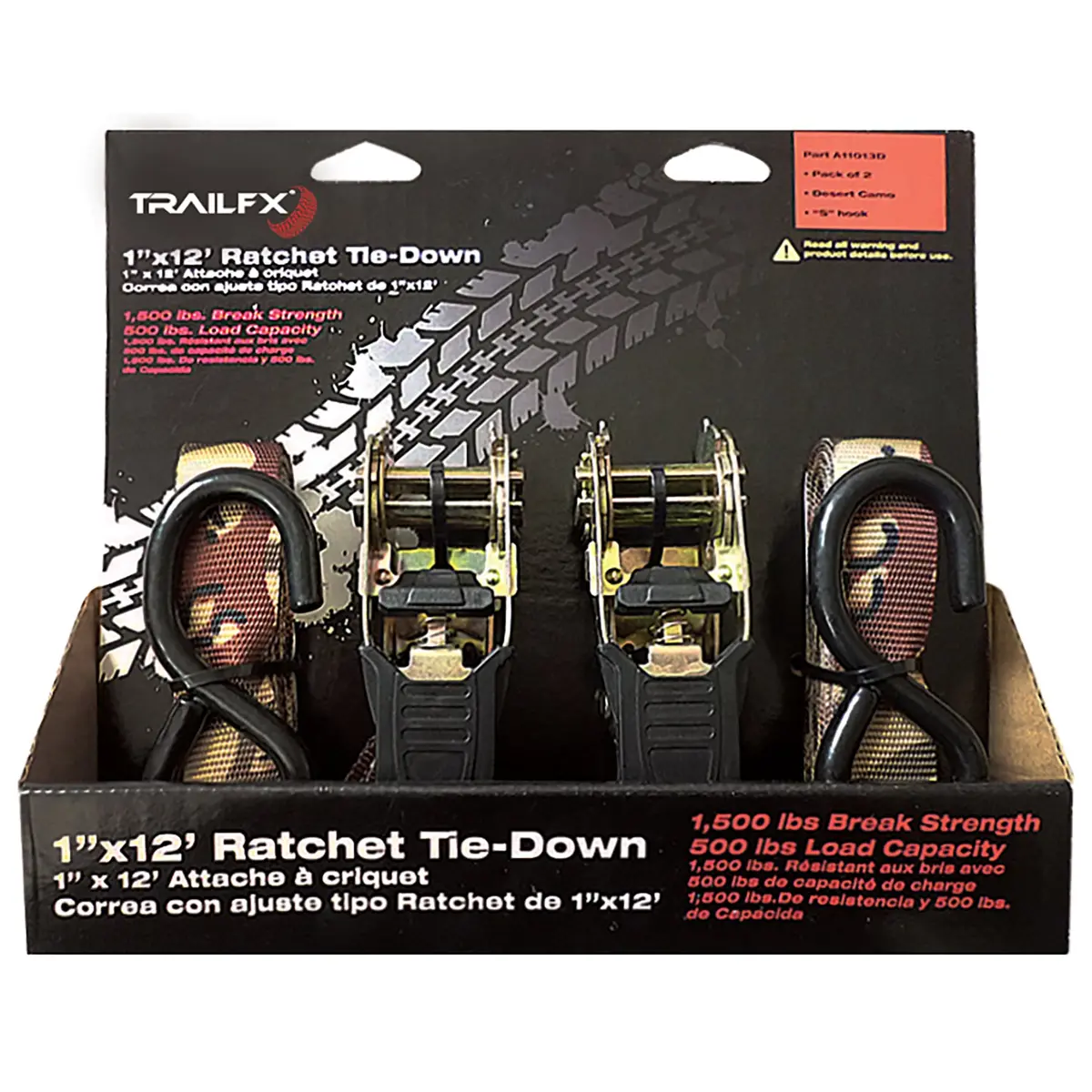 Cargo Tie Down 12 Ft X 500 Lb Load Cap 1500 Lb Break Cap W/Ratchet Camo Pack 2 1