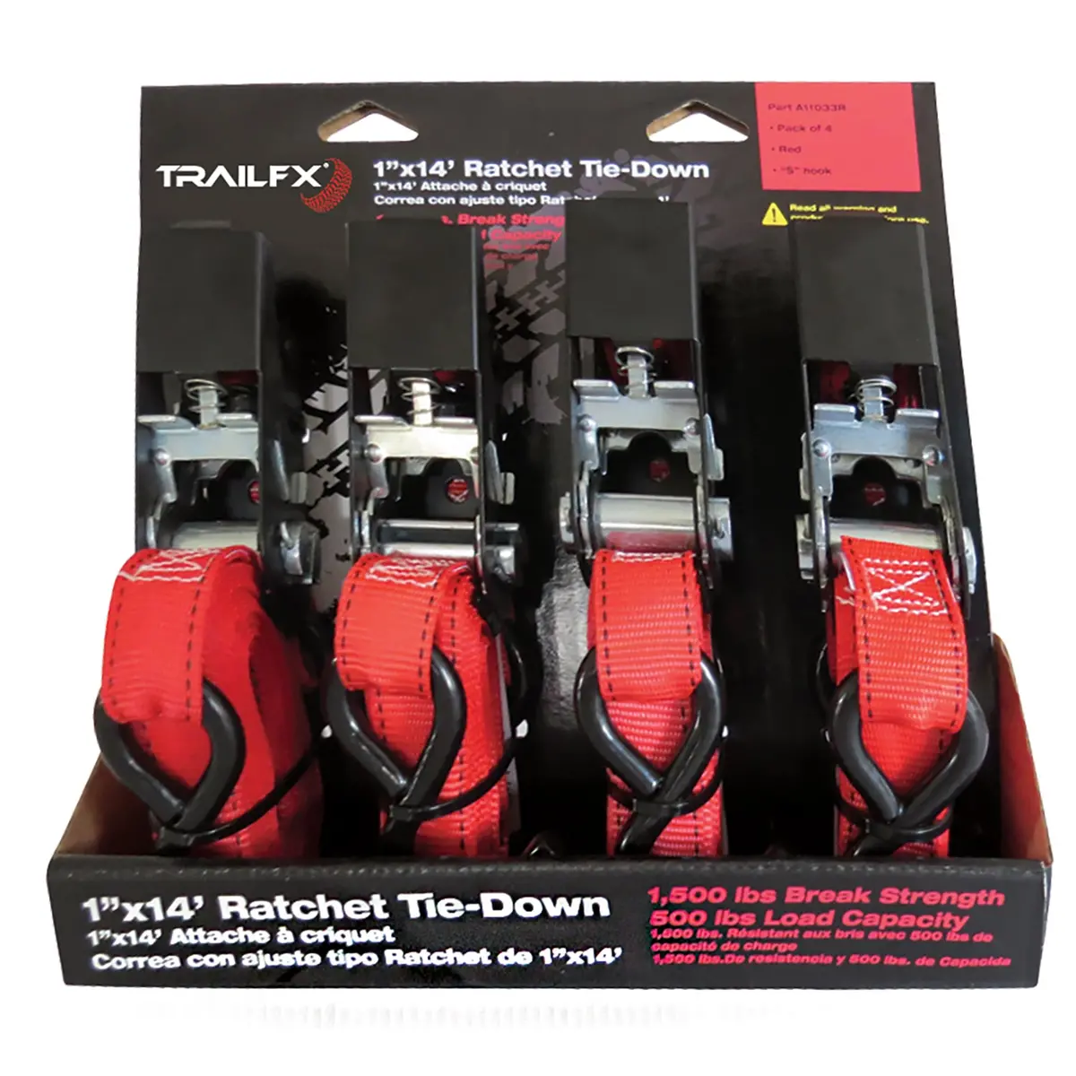 Cargo Tie Down 14 Ft X 1 500 Lb Load 1500 Lb Break Cap W/Ratchet Red Pack 4 1